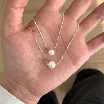 S925纯银正圆亮光施家珍珠项链女简约时尚大气锁骨链颈链优雅送女朋友老婆情人节七夕生日礼物