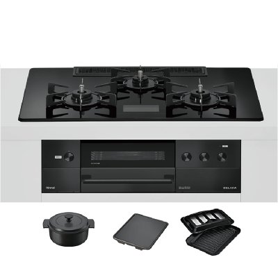 日本代购林内DELICIA75(电源版 带汤锅 )燃气灶嵌入式天然气RHS72W38M17VNBW水晶黑色24年最新款