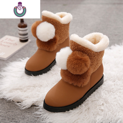 FISHBASKET雪地靴女一体短筒2020年新款棉鞋女冬学生一脚蹬加绒厚底短靴靴子