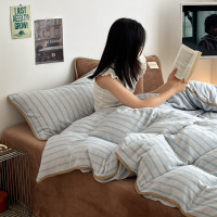 ins复古条纹加厚牛奶绒床上四件套A类秋冬保暖珊瑚绒床单被罩床品