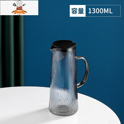 冷水壶家用可高温玻璃套装防摔轻奢竖纹高颜值茶壶开水杯子凉水壶 敬平