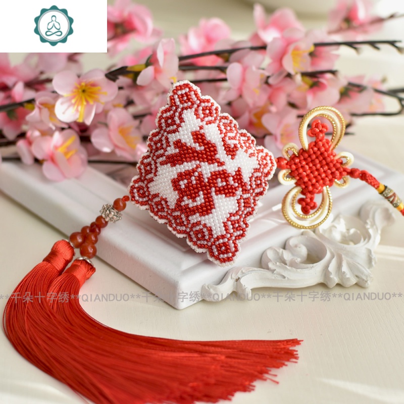 封后(fenghou)新款印花平安福十字绣汽车挂件全珠绣车内车挂饰自己绣