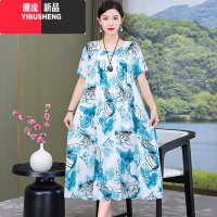 YIBUSHENG200斤棉绸裙子女加肥加大码女装胖妈妈连衣裙宽松50到60岁