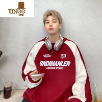 YANXU卫衣男美式高街宽松休闲340克潮牌拼接撞色机车服外套