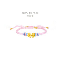 周大福甜美童话蝴蝶结足金黄金转运珠配粉蓝编织手绳 EOR1073
