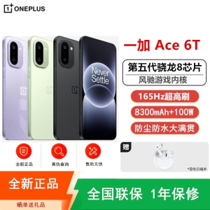 [全新]一加Ace6 T 12GB+256GB 闪速黑 第五代骁龙8芯 8300毫安大毫安 165Hz刷新率 100W 双