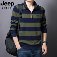 JEEP SPIRIT半拉链纯棉男秋季条纹立领长袖T恤休闲打底衫2039