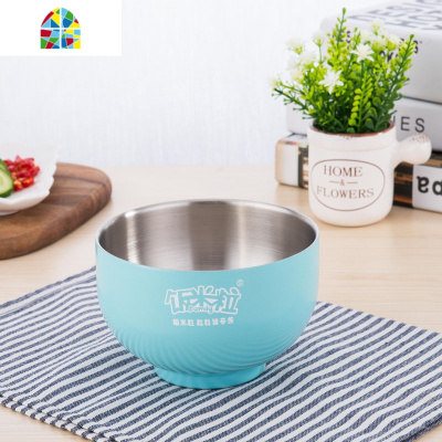 儿童碗304不锈钢彩色双层隔热防烫加厚摔耐用韩日式面汤碗 FENGHOU 稻穗黄11.5cm(300ml)