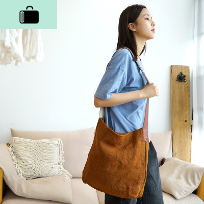 庸庸朴素棉麻拼接手提布包包单肩复古斜挎包百搭休闲女帆布包NEW LAKE女斜挎包