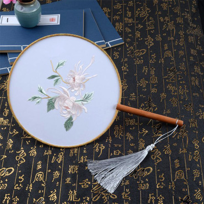 汉服团扇古风扇子苏绣花流苏双面刺绣明制古典配饰品宫扇圆扇短柄三维工匠双面绣花-玉兰