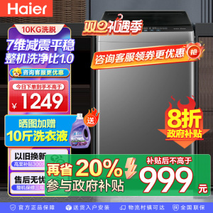 海尔(Haier)10公斤 变频 全自动 波轮洗衣机 1.0洗净比 纳米微泡净 除菌除螨 XQB100-BZ20B0
