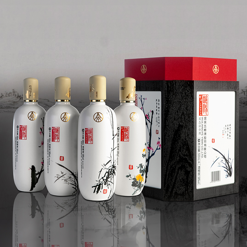 五粮液股份酿神梅兰竹菊58度500ml*4瓶纯粮食浓香型白酒送礼佳品