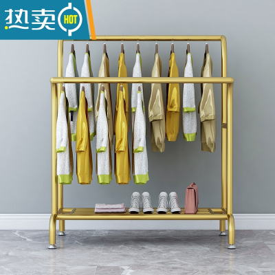 敬平多层衣帽架落地实木室内折叠放鞋架家用客厅挂衣服架子收纳晾衣杆 加厚纳米金色两根管长100高160