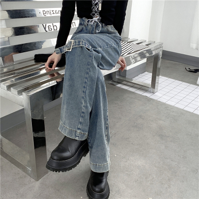 玳恩裤子女韩国ins设计感小众宽松牛仔裤女高腰学生百搭直筒阔腿长裤