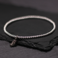 貔貅 原创银饰手串纯银编绳简约复古圆珠日韩民族风饰品银珠手链送女朋友老婆情人节七夕生日礼物