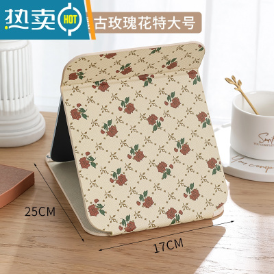 敬平梳妆镜子公主镜皮质复古折叠镜卧室宿舍桌面台式化妆高清随身携带便携式用镜 特大号25*17cm玫瑰花[复古款]掌柜推荐