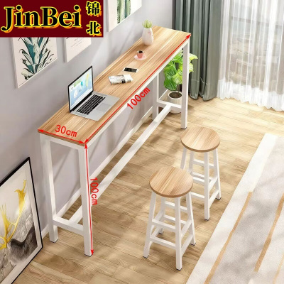 锦北家用吧台奶茶店高脚桌商业长条桌酒吧台桌椅组合100*30*100+2凳