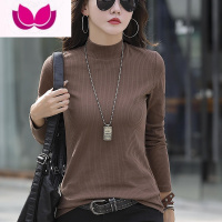 七斓半高领长袖t恤女款纯色洋气修身螺纹打底衫中领内搭上衣