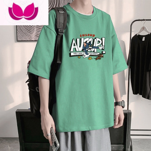 七斓夏季短袖t恤男港风ins百搭宽松情侣内搭韩版五分半袖打底上衣