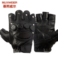 慕熙威尔真皮半指手套男士户外山地车摩托车骑行霹雳战术军迷格斗防滑防护露指开车手套