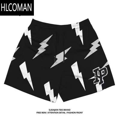 HLCOMAN夏季潮牌印花美式短裤男篮球透气速干跑步三分裤高街宽松休闲裤潮