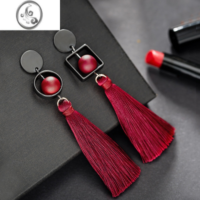 JiMi国风耳饰耳夹耳坠银红色流苏耳环2023新款小众设计感轻奢高级