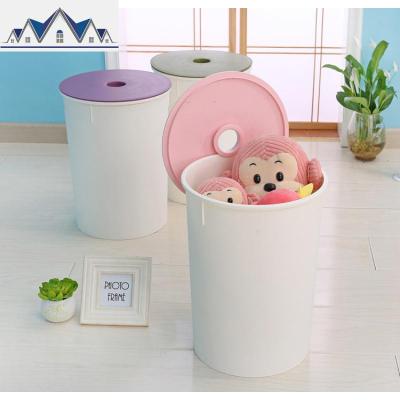 30L特大收纳坐凳圆形带盖储水桶玩具塑料整理箱清洁脏衣篓 三维工匠收纳凳