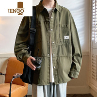 YANXU工装衬衫男士长袖日系休闲宽松外套美式复古百搭衬衣服