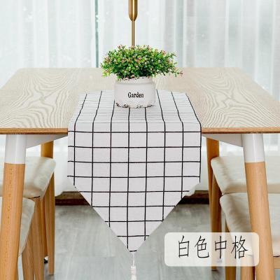 餐桌桌旗北欧现代简约家用欧式茶几桌旗轻奢民宿床旗电 白色中格 30*220cm(适合160-180cm左右桌子茶桌柜子)