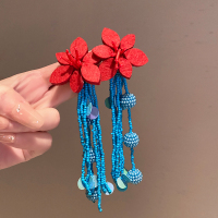 海边度假街拍长款串珠花朵耳环女2025新款夸张流苏耳钉高级感耳饰送女朋友老婆情人节七夕生日礼物