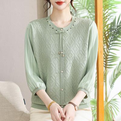 七分袖妈妈装针织上衣女时尚中老年春秋款小衫薄款春装衣服40-60