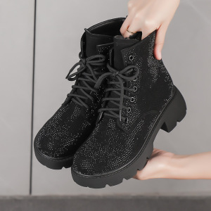 厚底烫钻棉靴女大头马丁靴秋冬新款复古短靴英伦时尚靴女鞋