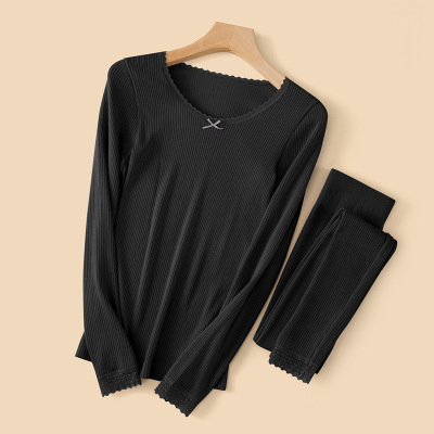 秋冬季保暖内衣女士薄款螺纹修身无缝美体秋衣秋套装女内穿打底衫
