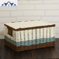 收纳筐藤编有盖桌面储物盒家居衣物玩具零食收纳框编织篮子 三维工匠收纳篮