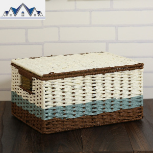 收纳筐藤编有盖桌面储物盒家居衣物玩具零食收纳框编织篮子 三维工匠收纳篮