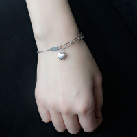 S925纯银复古泰银爱心手链做旧风韩版小众设计INS潮心形手饰女送女朋友老婆情人节七夕生日礼物