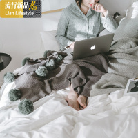 北欧ins风棉针织球毯休闲沙发小毛毯子夏季空调薄款办公室盖毯 三维工匠