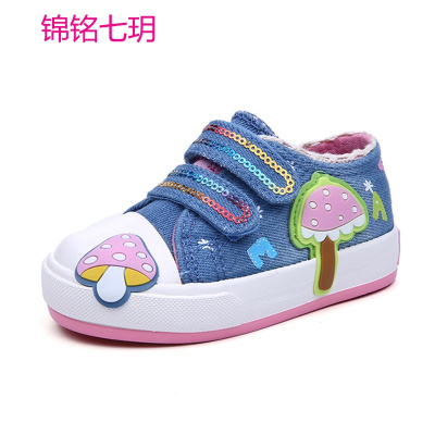 锦铭七玥2018新款贝贝女童帆布鞋 韩版潮卡通可爱儿童布鞋 懒人套脚童鞋