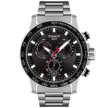 天梭(TISSOT)男士瑞士石英计时运动手表455mm黑盘红点缀100米防水