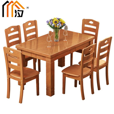 汐餐桌椅海棠色一桌六椅套