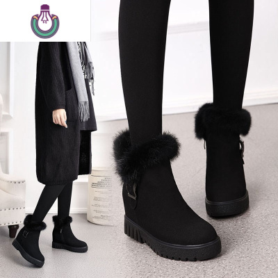 FISHBASKET新款冬季雪地靴女短筒内增高百搭加绒保暖磨砂短靴女棉鞋靴子