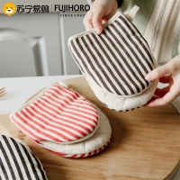 日式烘培加厚微波炉锅顶隔热简约厨房日式防热手套红色(两只)