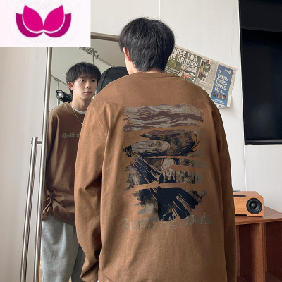 七斓美式复古320g长袖t恤男欧美潮牌小领口短袖高级感内搭打底衫