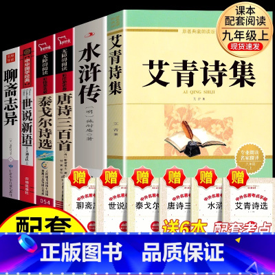 [全套必读6册]九年级必读全套 [正版]艾青诗选水浒传九年级必读原著完整版9年级上册人民教育出版社无删减版文学名著 初中