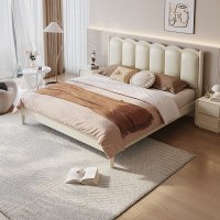 全友家居法式田园奶油风卧室涟漪床柔美弧线生态科技皮软靠床屏双人床板式床家具