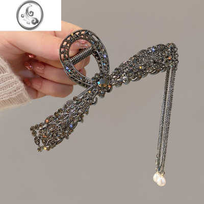 JiMi复古精致暗黑发夹女后脑勺盘发抓夹大号高级感流苏鲨鱼夹ins小众