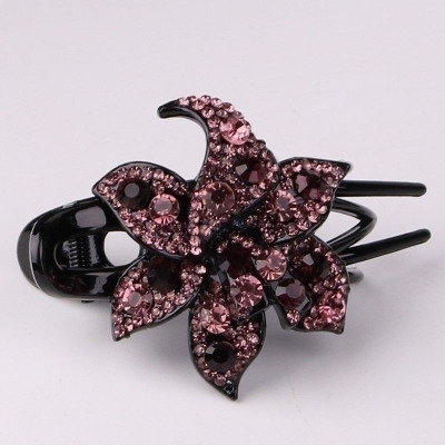 彩色水钻成年盘发发夹女童造型网红洛滑固定伴娘韩式鸭紫色