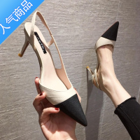 SUNTEK2023夏新款气质时尚拼色尖头后绊带高跟鞋女韩版网红优雅细跟凉鞋