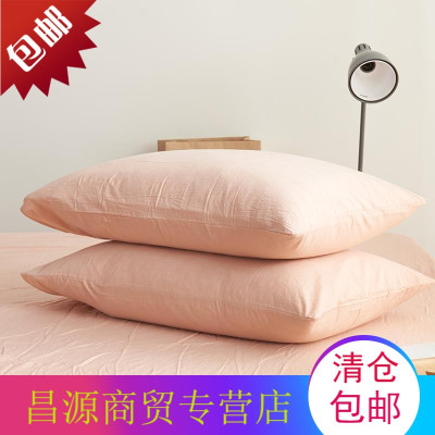 水洗棉单双人儿童条纹结婚秋冬棉布枕套吸汗透气斜纹一对枕头套公主风水洗透气枕套浅粉色一对装48cmX74cm