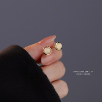 s999足银猫眼石耳钉女韩版轻奢气质轻奢感睡觉免摘养耳洞耳饰代发送女朋友老婆情人节七夕生日礼物